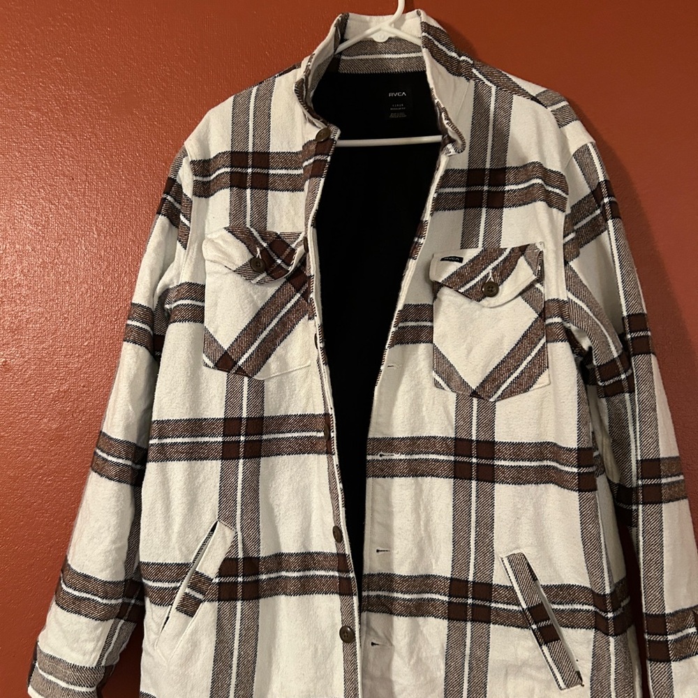 RVCA Cream & Brown Plaid Shirt Jacket